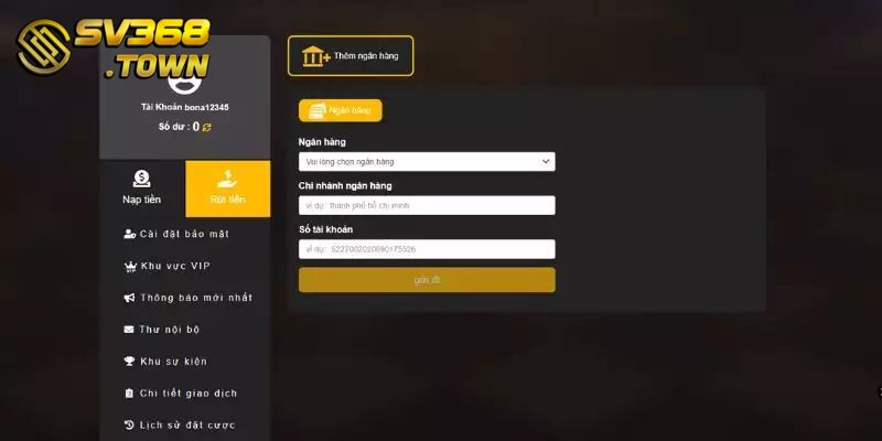 Các bước nạp tiền SV368